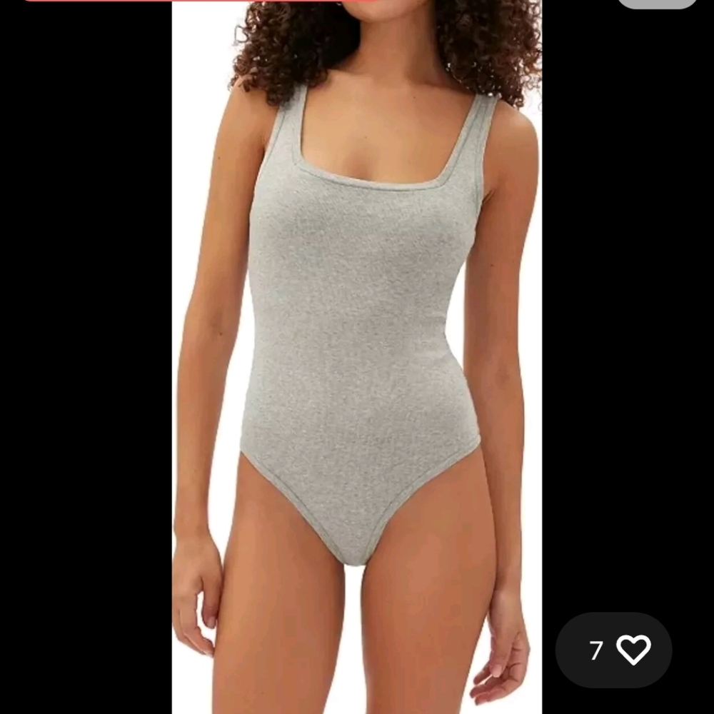 NWT GapBody Women's Cotton Comfort Thong Bodysuit, Light Gray Large